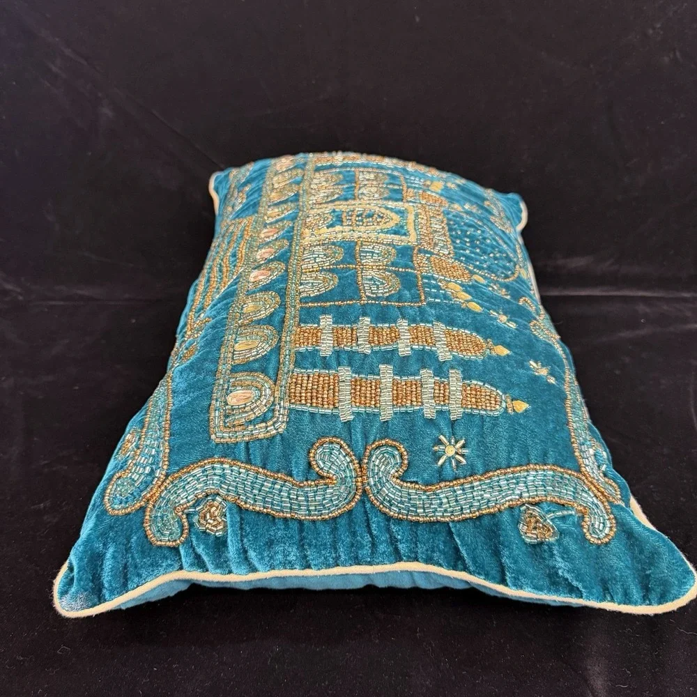 Vintage Bead Embroidered Taj Mahal Pillow Cover (Includes Pillow Insert)